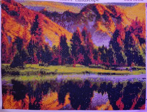 Mary G, Autumn lakeside woodland, Hama bead craft.
